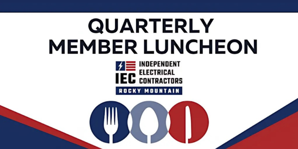 Banner for Quarterly Member Luncheon by IEC Rocky Mountain, with utensil icons below the logo.