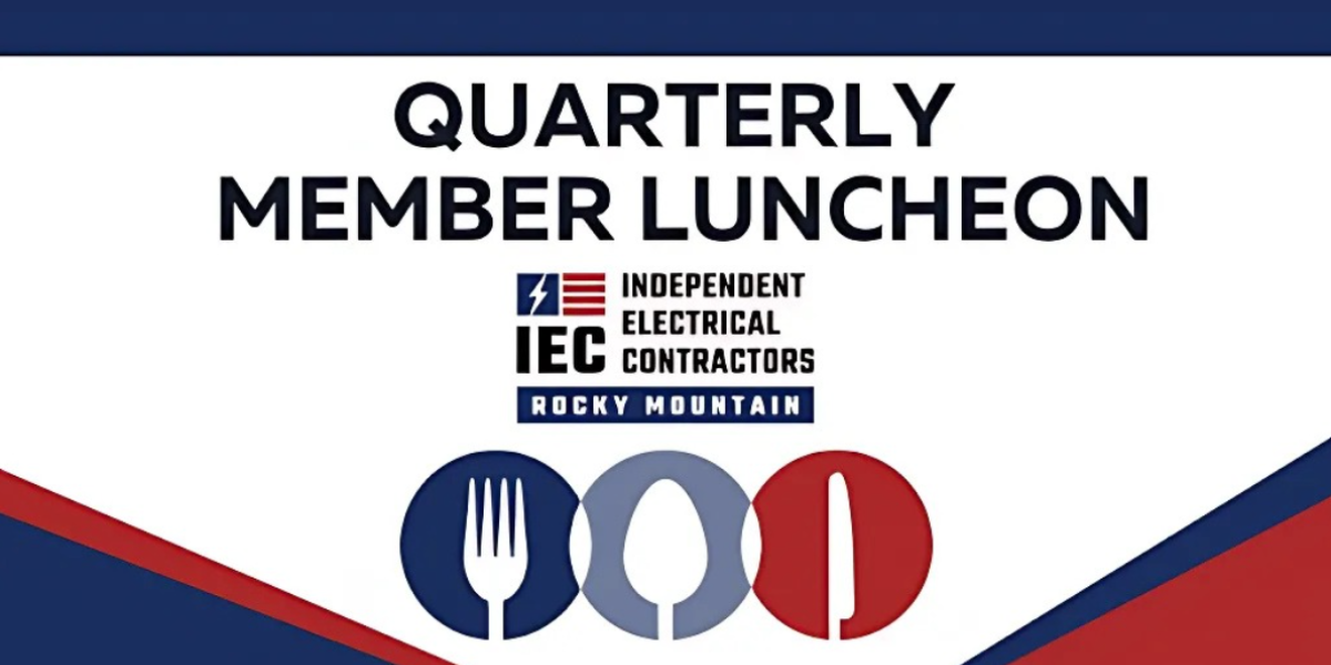 Banner for Quarterly Member Luncheon by IEC Rocky Mountain, with utensil icons below the logo.